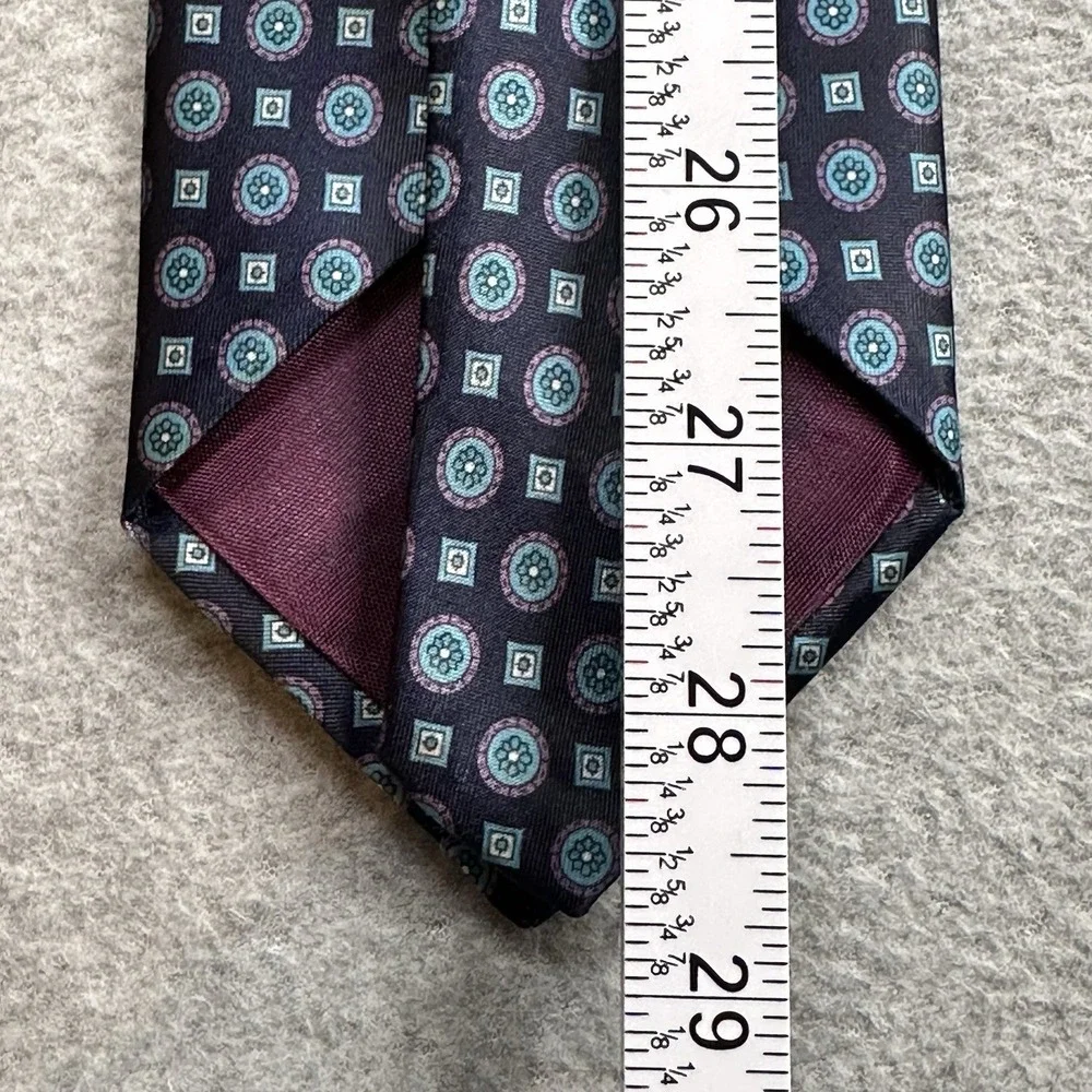 Oleg Cassini Polyester Mens Tie Navy Aqua Purple Medallion Geometric Pattern VTG